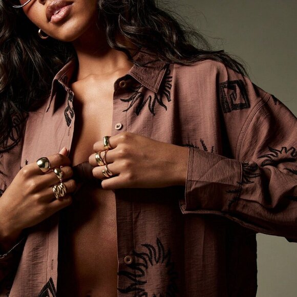 Coffee Brown Casual Women's Resort Embroidered beachy Design Two-Piece - Picture 8 of 8